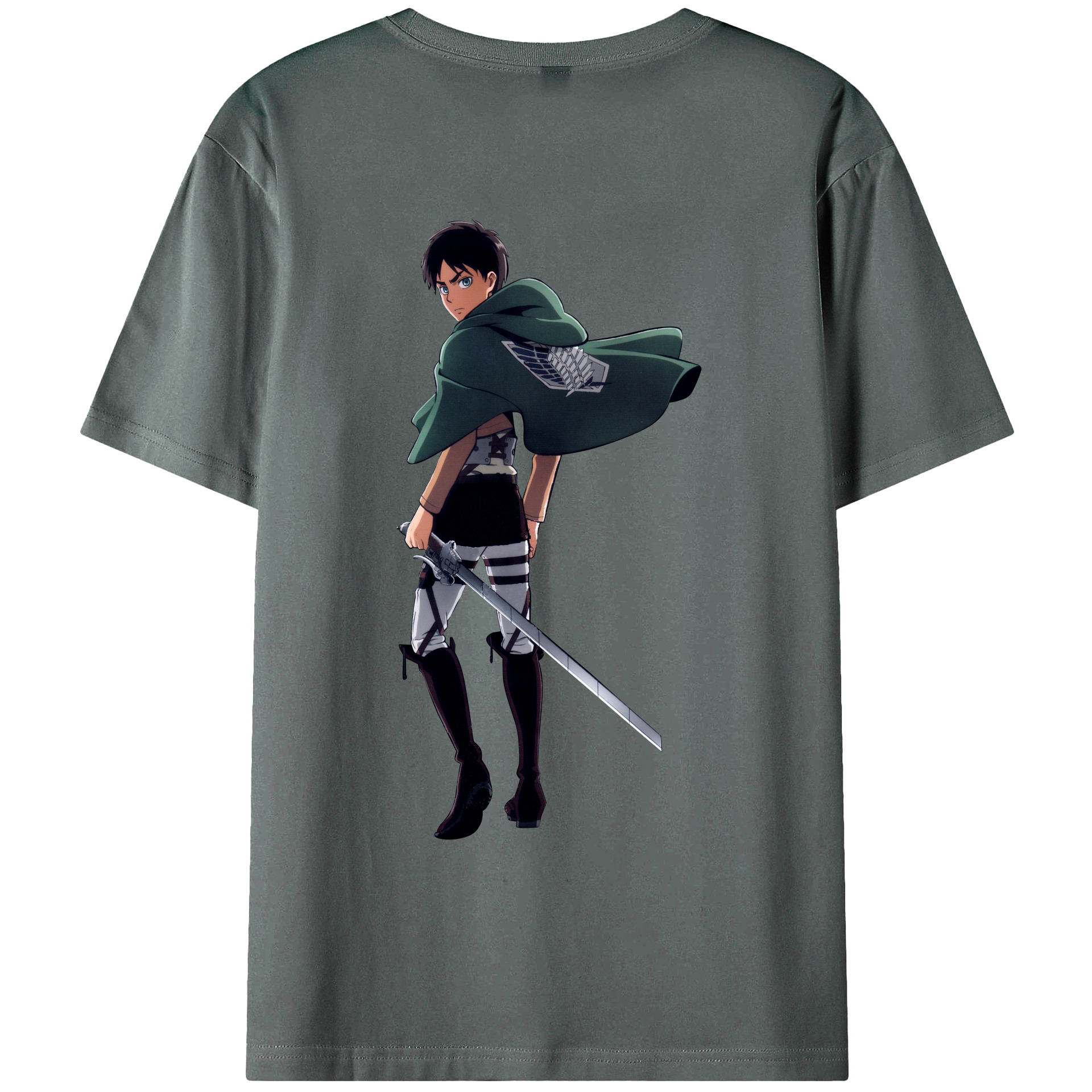 （画像用） 進撃の巨人 エレン･イェーガー Attack on Titan Eren Jäger 綿100％ メンズ半袖Tシャツ（バックプリント） 通気性